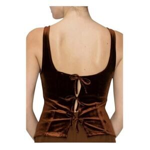 Iris Velvet Ribbon Tie Top Size M Chocolate Brown Sleeveless Low Back Party NWT